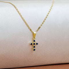 Cruz 6 Circonias Azul