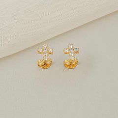 Aretes Cruz 6 circonias 0.8mm CRISTAL