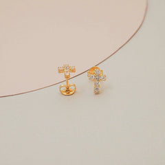 Aretes Cruz 6 circonias 0.8mm CRISTAL