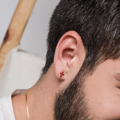 Aretes Cruz 6 circonias 8 mm ROJO