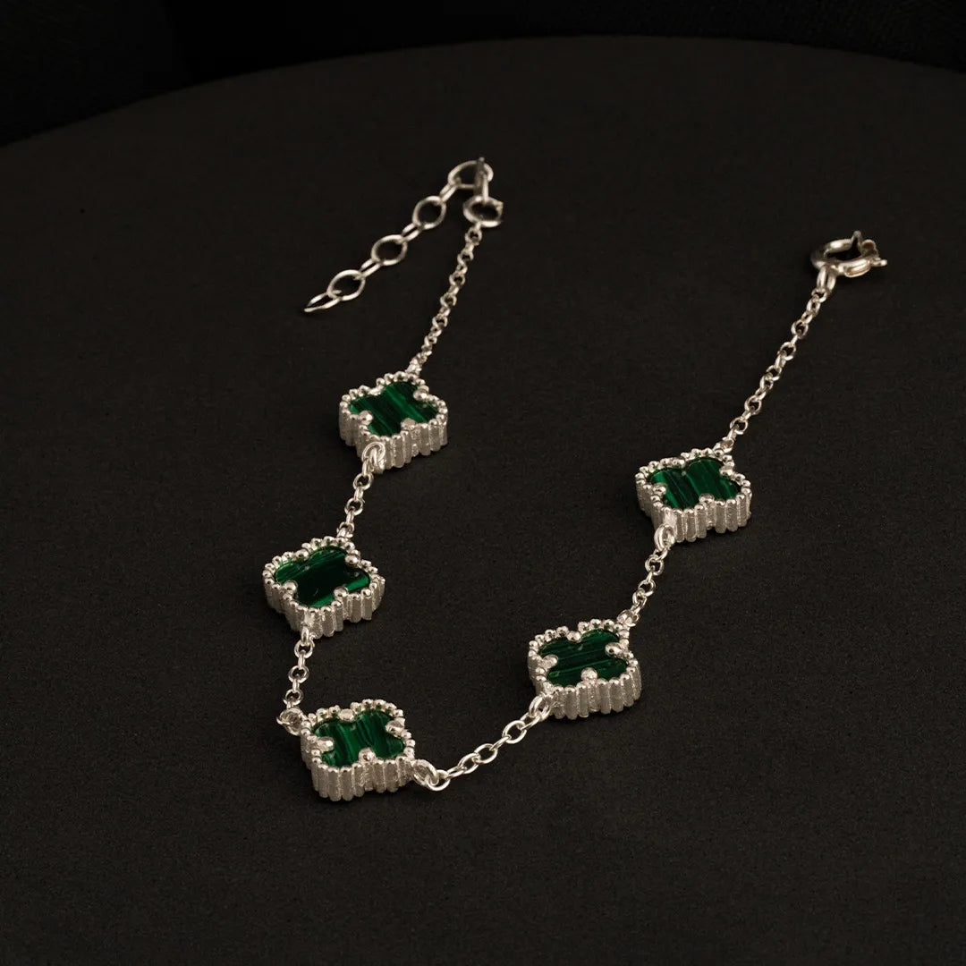 Pulsera Clover 5H Malaquita 10 mm 17 Cms + Ext
