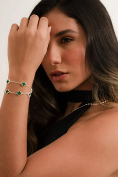 Pulsera Clover 5H Malaquita 10 mm 17 Cms + Ext